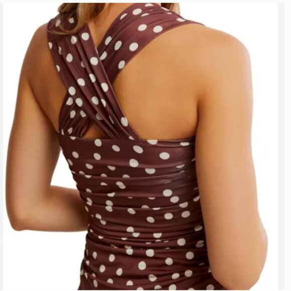 Free People Raylon In Chocolate Combo Polka Dot Midi Dress size L - Picture 9 of 9